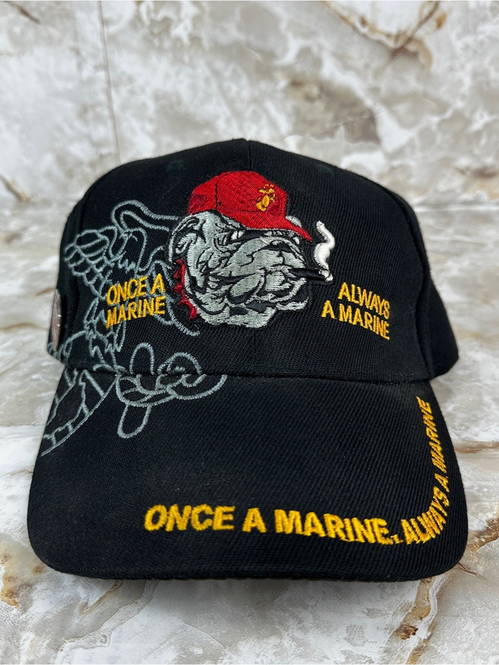Vintage Usmc Semper Fi US Military Marine Corps Black Bulldog Strapback Hat